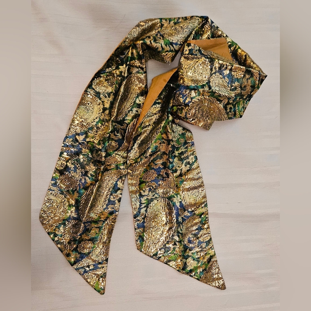 Scarf Belt - Fancy Polyester Paisley Gold Blue Green - 5x60"